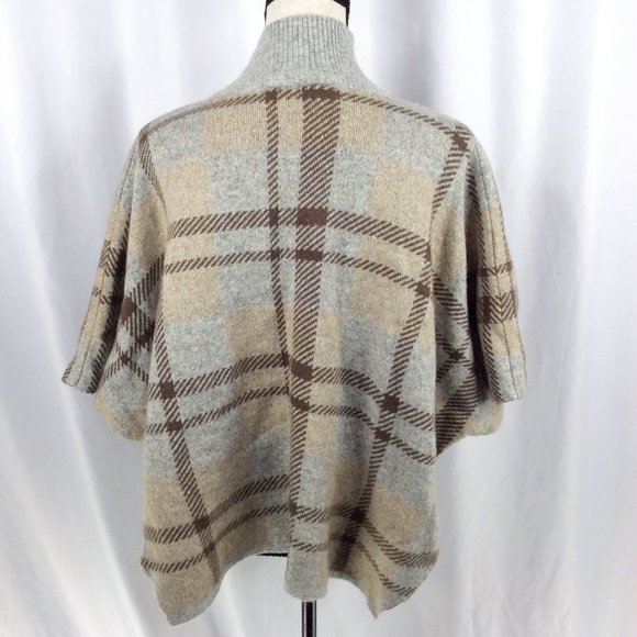 Note di Anita Poncho Sweater OS Plaid Merino Wool Cashmere Blend Mock Neck - Picture 3 of 7